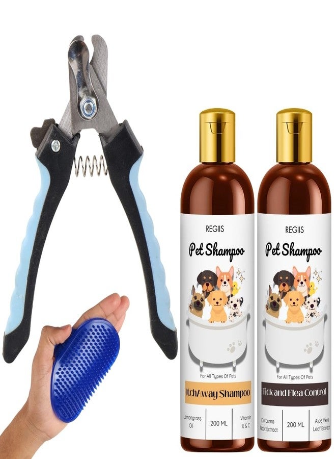 REGIIS Pet Grooming Kit with Nail Clipper, Brush, Tick and Flea Control Shampoo, Itchaway Shampoo, 200ml, All Pet Types(Pack of 4) - Image 1